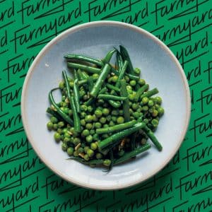 farmyard garden peas, fine beans and spiced almond butter